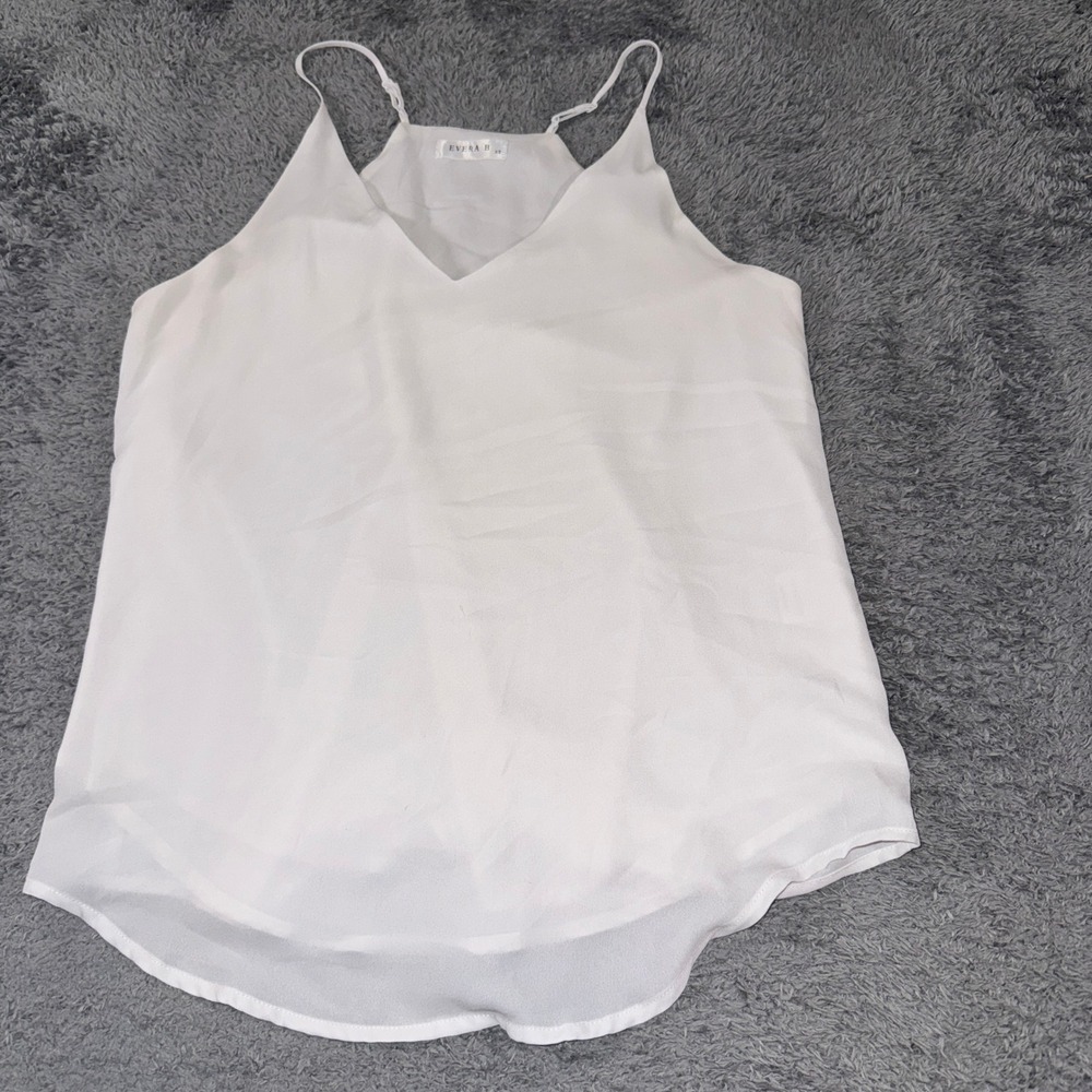 Evera B Womens XS White V Neck Camisole Tank Top Adjustable Straps Layered Hem